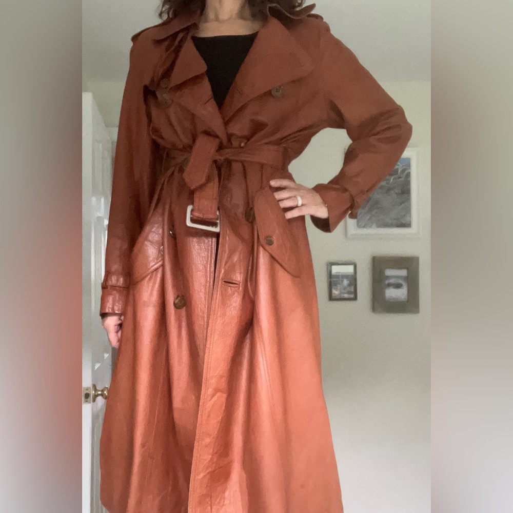 Cognac leather trench